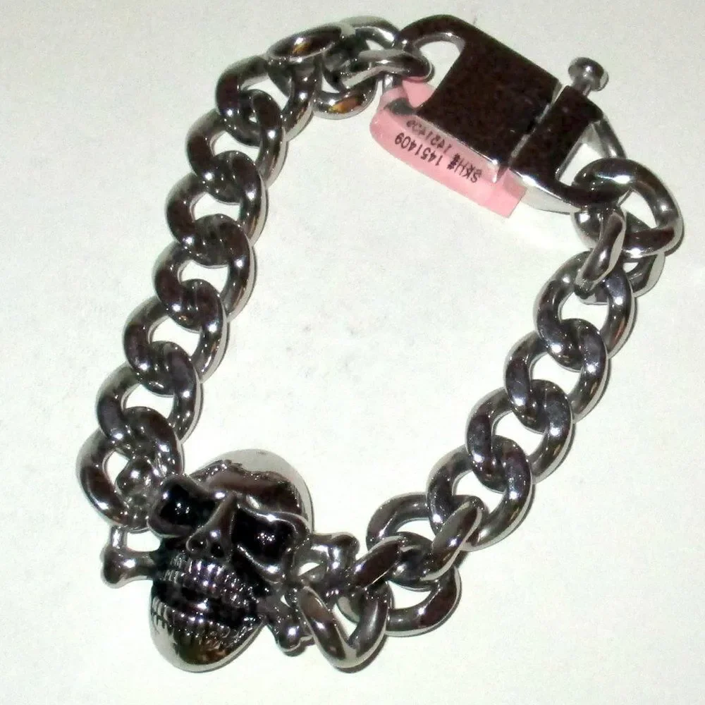 Skull Crossbone Biker Link Bracelet